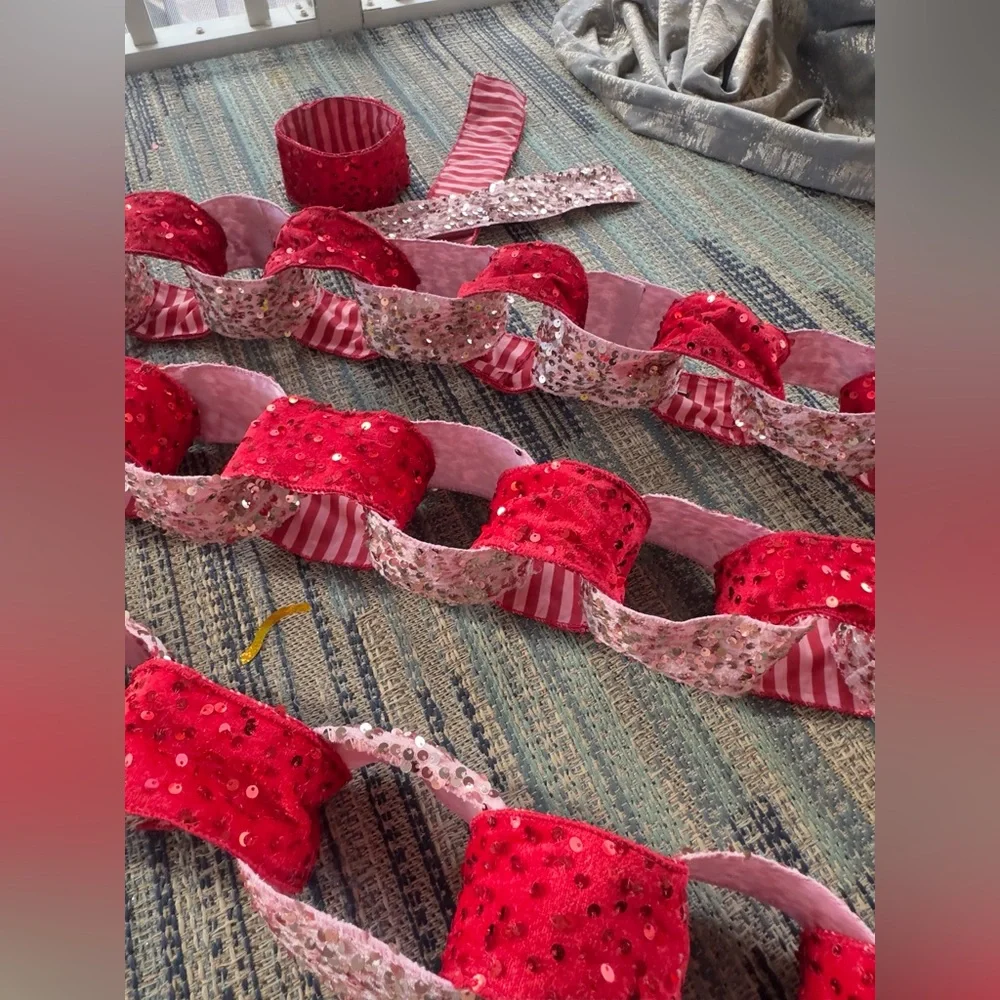 Handmade Pink & Red Sequined Velvet Chain Garland Bachelorette Birthday Party